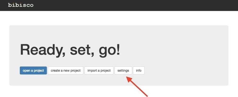 Settings button in bibisco